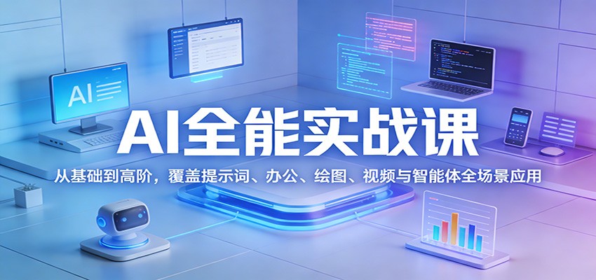 AI全能实战课：从基础到高阶，覆盖提示词、办公、绘图、视频与智能体全场景应用网赚库-项目库-轻创网-中创网-福缘网-冒泡网-资源之家-魔方项目库网赚库