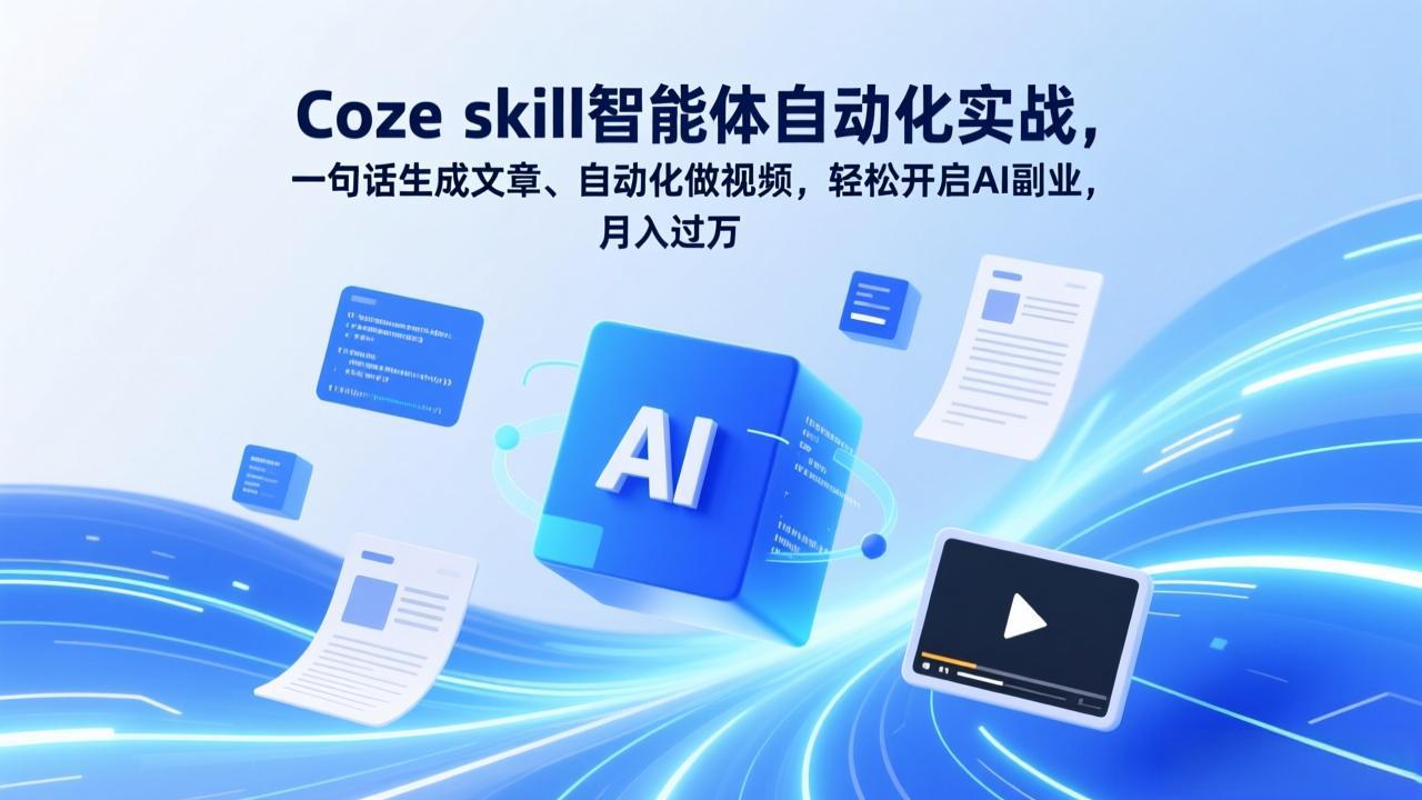 Coze skill智能体自动化实战，一句话生成文章、自动化做视频，轻松开启AI副业，月入过万网赚库-项目库-轻创网-中创网-福缘网-冒泡网-资源之家-魔方项目库网赚库
