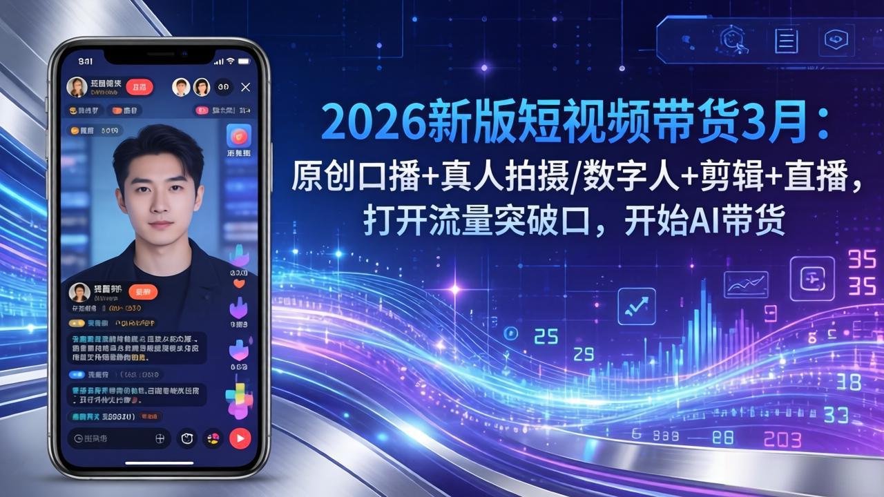 2026新版短视频带货3月：原创口播+真人拍摄/数字人+剪辑+直播，打开流量突破口，开始AI带货网赚库-项目库-轻创网-中创网-福缘网-冒泡网-资源之家-魔方项目库网赚库