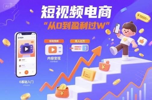 短视频电商：短视频变现从0到盈利过W网赚库-项目库-轻创网-中创网-福缘网-冒泡网-资源之家-魔方项目库网赚库