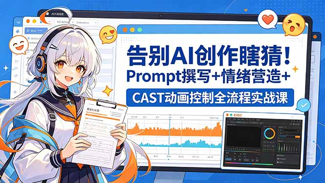 告别AI创作瞎猜！Prompt撰写+情绪营造+CAST动画控制全流程实战课网赚库-项目库-轻创网-中创网-福缘网-冒泡网-资源之家-魔方项目库网赚库