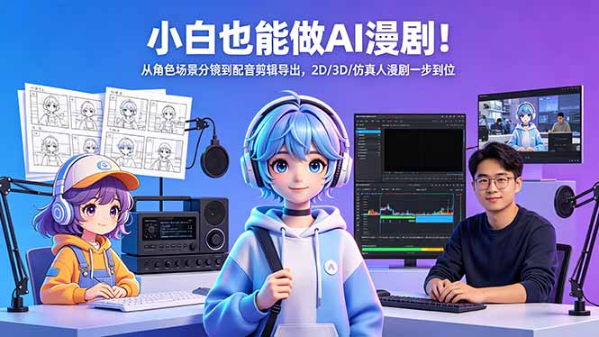 小白也能做AI漫剧!从角色场景分镜到配音剪辑导出,2D/3D/仿真人漫剧一步到位网赚库-项目库-轻创网-中创网-福缘网-冒泡网-资源之家-魔方项目库网赚库