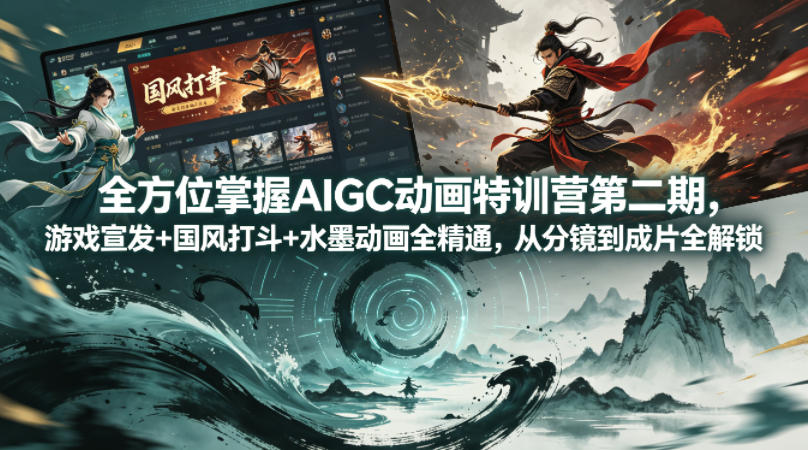 全方位掌握AIGC动画特训营第二期,游戏宣发+国风打斗+水墨动画全精通,从分镜到成片全解锁网赚库-项目库-轻创网-中创网-福缘网-冒泡网-资源之家-魔方项目库网赚库