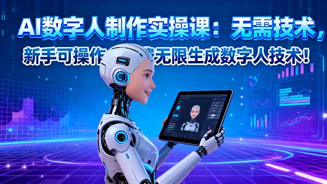 AI数字人制作实操课：无需技术，新手可操作，免费无限生成数字人技术！网赚库-项目库-轻创网-中创网-福缘网-冒泡网-资源之家-魔方项目库网赚库