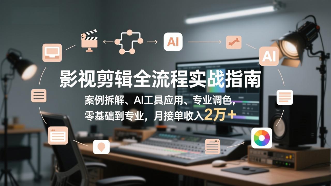 影视剪辑全流程实战指南，案例拆解、AI工具应用、专业调色，零基础到专业，月接单收入2万+网赚库-项目库-轻创网-中创网-福缘网-冒泡网-资源之家-魔方项目库网赚库