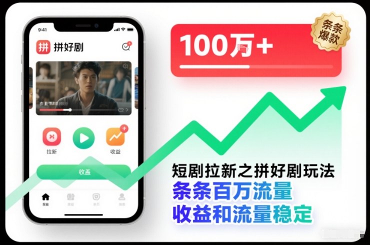 短剧拉新之拼好剧玩法，条条百万流量，收益和流量稳定网赚库-项目库-轻创网-中创网-福缘网-冒泡网-资源之家-魔方项目库网赚库