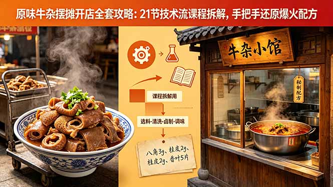 原味牛杂摆摊开店全套攻略:21节技术流课程拆解,手把手还原爆火配方网赚库-项目库-轻创网-中创网-福缘网-冒泡网-资源之家-魔方项目库网赚库