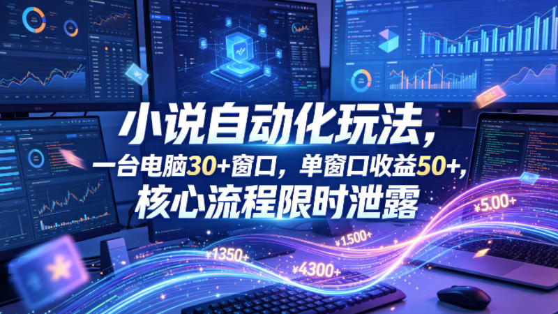 小说挂G自动化玩法，一台电脑30+窗口，单窗口收益50+，核心流程限时泄露【揭秘】网赚库-项目库-轻创网-中创网-福缘网-冒泡网-资源之家-魔方项目库网赚库