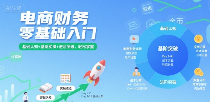 电商财务零基础入门，基础认知+基础实操+进阶突破，轻松掌握网赚库-项目库-轻创网-中创网-福缘网-冒泡网-资源之家-魔方项目库网赚库