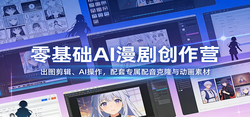 零基础AI漫剧创作营：出图剪辑、AI操作，配套专属配音克隆与动画素材网赚库-项目库-轻创网-中创网-福缘网-冒泡网-资源之家-魔方项目库网赚库