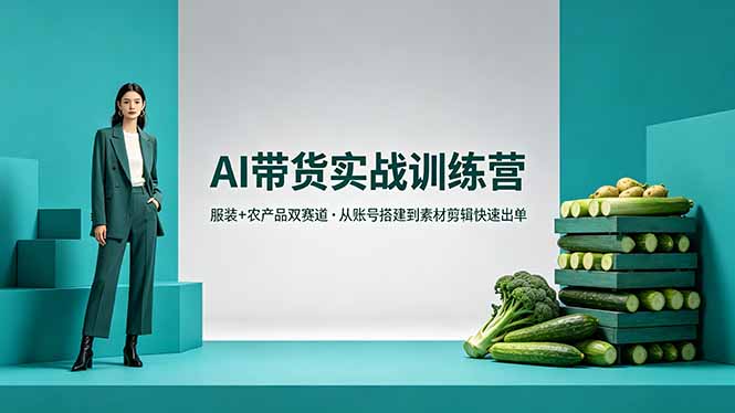 AI带货实战训练营，服装+农产品双赛道，从账号搭建到素材剪辑快速出单网赚库-项目库-轻创网-中创网-福缘网-冒泡网-资源之家-魔方项目库网赚库