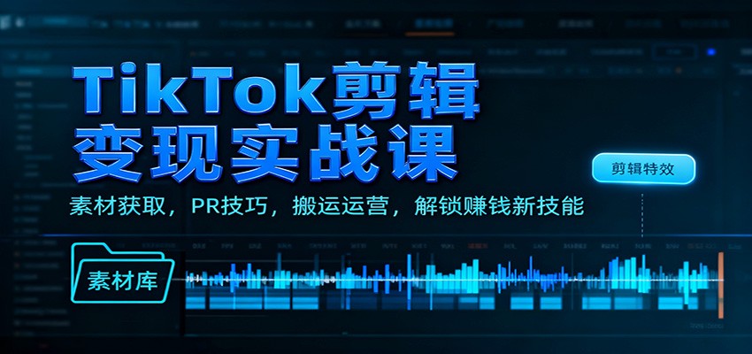 TikTok剪辑变现实战课:素材获取,PR技巧,搬运运营,解锁赚钱新技能网赚库-项目库-轻创网-中创网-福缘网-冒泡网-资源之家-魔方项目库网赚库