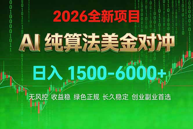 2026 全新美金对冲项目，不套平台赠金，不封号，纯算法对冲，日入 1500-6000+网赚库-项目库-轻创网-中创网-福缘网-冒泡网-资源之家-魔方项目库网赚库