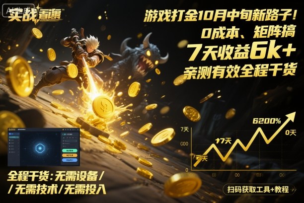 游戏打金10月中旬新路子！0成本、矩阵搞，7天收益6k+，亲测有效全程干货【揭秘】网赚库-项目库-轻创网-中创网-福缘网-冒泡网-资源之家-魔方项目库网赚库
