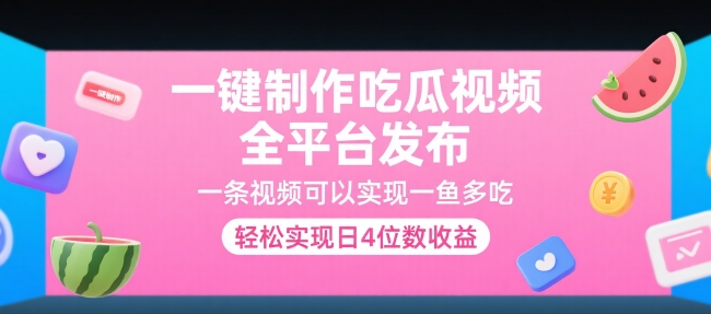 一键制作吃瓜视频，全平台发布，一条视频可以实现一鱼多吃，轻松实现日4位数收益【揭秘】网赚库-项目库-轻创网-中创网-福缘网-冒泡网-资源之家-魔方项目库网赚库