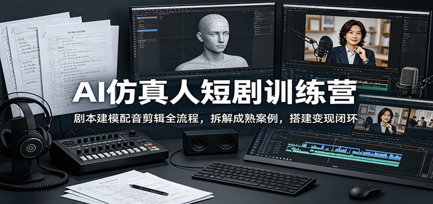 AI仿真人短剧训练营：剧本建模配音剪辑全流程，拆解成熟案例，搭建变现闭环网赚库-项目库-轻创网-中创网-福缘网-冒泡网-资源之家-魔方项目库网赚库