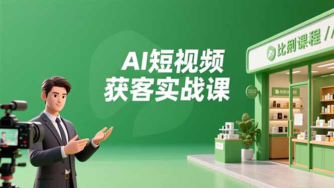AI短视频获客实战课，数字人创作、实体行业应用、精准引流，30天获取客源月入6万+网赚库-项目库-轻创网-中创网-福缘网-冒泡网-资源之家-魔方项目库网赚库