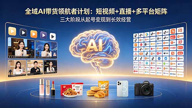 全域AI带货领航者计划：短视频+直播+多平台矩阵，三大阶段从起号变现到长效经营网赚库-项目库-轻创网-中创网-福缘网-冒泡网-资源之家-魔方项目库网赚库