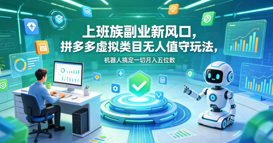 上班族副业新风口,拼多多虚拟类目无人值守玩法,机器人搞定一切月入五位数【揭秘】网赚库-项目库-轻创网-中创网-福缘网-冒泡网-资源之家-魔方项目库网赚库