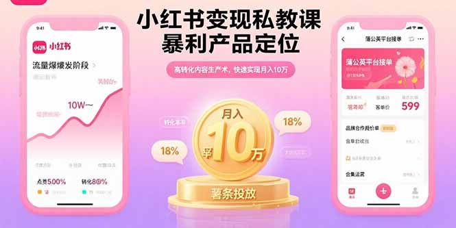 小红书变现私教课，暴利产品定位，高转化内容生产术，快速实现月入10万网赚库-项目库-轻创网-中创网-福缘网-冒泡网-资源之家-魔方项目库网赚库