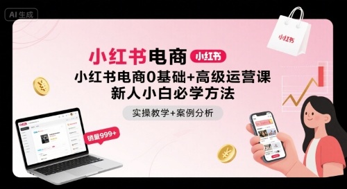 小红书电商0基础+高级运营课，新人小白必学方法，实操教学+案例分析网赚库-项目库-轻创网-中创网-福缘网-冒泡网-资源之家-魔方项目库网赚库