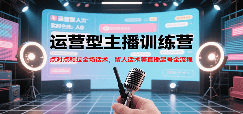 运营型主播训练营，点对点和拉全场话术，留人话术等直播起号全流程(更新8月)网赚库-项目库-轻创网-中创网-福缘网-冒泡网-资源之家-魔方项目库网赚库