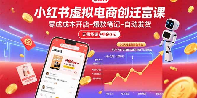 小红书虚拟电商创富课：零成本开店/爆款笔记/自动发货,30天打造被动收入网赚库-项目库-轻创网-中创网-福缘网-冒泡网-资源之家-魔方项目库网赚库