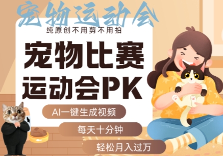 AI一键生成宠物比赛运动会PK视频，纯原创不用剪不用拍，每天十分钟，轻松月入过1W+网赚库-项目库-轻创网-中创网-福缘网-冒泡网-资源之家-魔方项目库网赚库