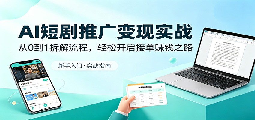 AI短剧推广变现实战：从0到1拆解流程，轻松开启接单赚钱之路网赚库-项目库-轻创网-中创网-福缘网-冒泡网-资源之家-魔方项目库网赚库