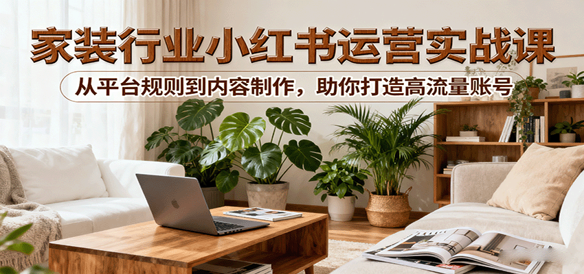 小红书家装行业运营实战课：从平台规则到内容制作，助你打造高流量账号网赚库-项目库-轻创网-中创网-福缘网-冒泡网-资源之家-魔方项目库网赚库