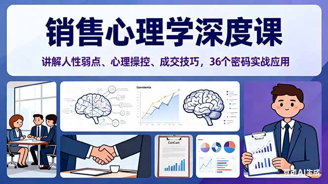 销售心理学深度课，讲解人性弱点、心理操控、成交技巧，36个密码实战应用网赚库-项目库-轻创网-中创网-福缘网-冒泡网-资源之家-魔方项目库网赚库