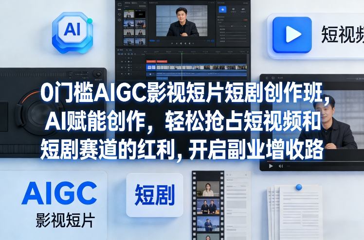 0门槛AIGC影视短片短剧创作班，AI赋能创作，轻松抢占短视频和短剧赛道的红利，开启副业增收路网赚库-项目库-轻创网-中创网-福缘网-冒泡网-资源之家-魔方项目库网赚库