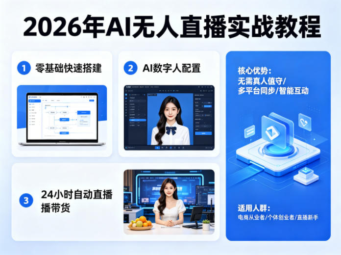 2026年AI无人直播实战教程，零基础也能快速搭建AI数字人无人直播间，实现24小时自动直播带货网赚库-项目库-轻创网-中创网-福缘网-冒泡网-资源之家-魔方项目库网赚库