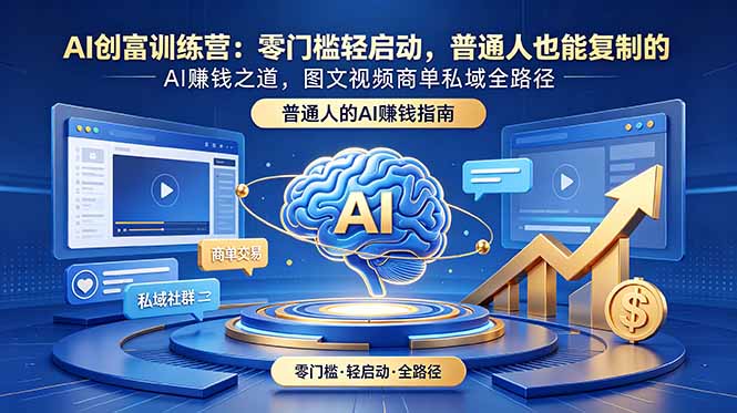 AI创富训练营:零门槛轻启动,普通人也能复制的AI赚钱之道,图文视频商单私域全路径网赚库-项目库-轻创网-中创网-福缘网-冒泡网-资源之家-魔方项目库网赚库