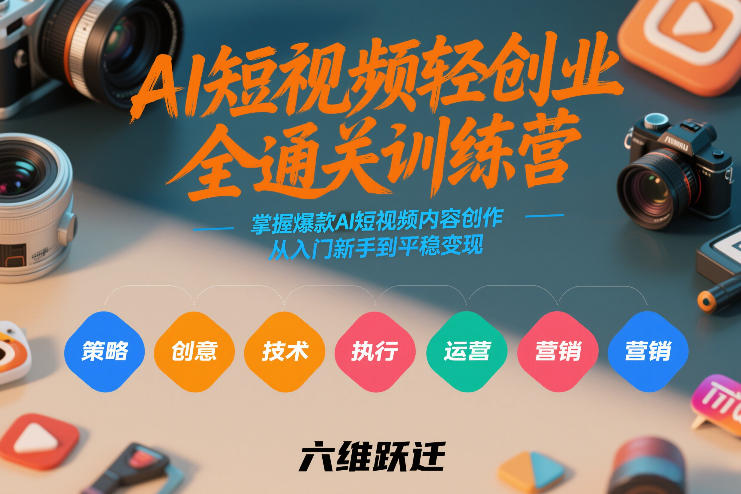 AI短视频轻创业全通关训练营，掌握爆款AI短视频内容创作，从入门新手到平稳变现的六维跃迁网赚库-项目库-轻创网-中创网-福缘网-冒泡网-资源之家-魔方项目库网赚库