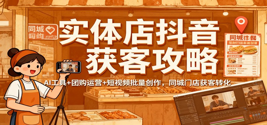 实体店抖音获客攻略：AI工具+团购运营+短视频批量创作，同城门店获客转化网赚库-项目库-轻创网-中创网-福缘网-冒泡网-资源之家-魔方项目库网赚库