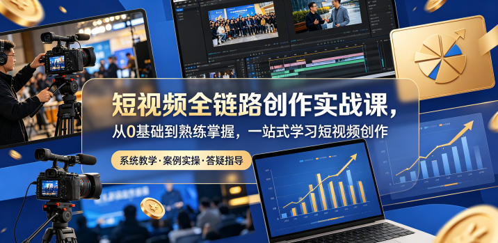 短视频全链路创作实战课,从0基础到熟练掌握,一站式学习短视频创作网赚库-项目库-轻创网-中创网-福缘网-冒泡网-资源之家-魔方项目库网赚库