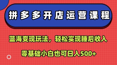 拼多多开店运营课程：蓝海变现玩法，轻松实现睡后收入，零基础小白也可日入5张网赚库-项目库-轻创网-中创网-福缘网-冒泡网-资源之家-魔方项目库网赚库