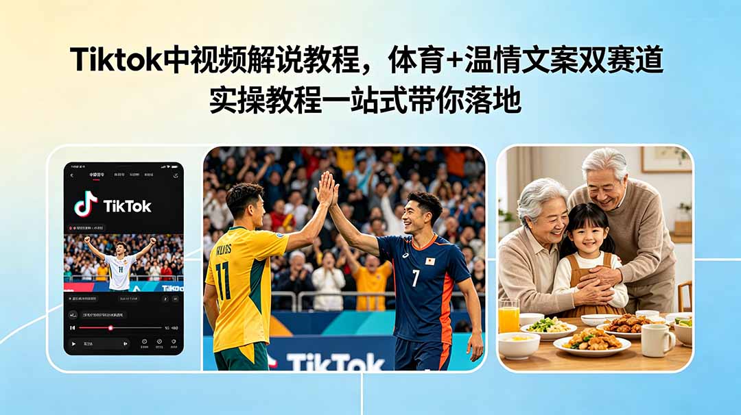 Tiktok中视频解说教程,体育+温情文案双赛道实操教程一站式带你落地网赚库-项目库-轻创网-中创网-福缘网-冒泡网-资源之家-魔方项目库网赚库