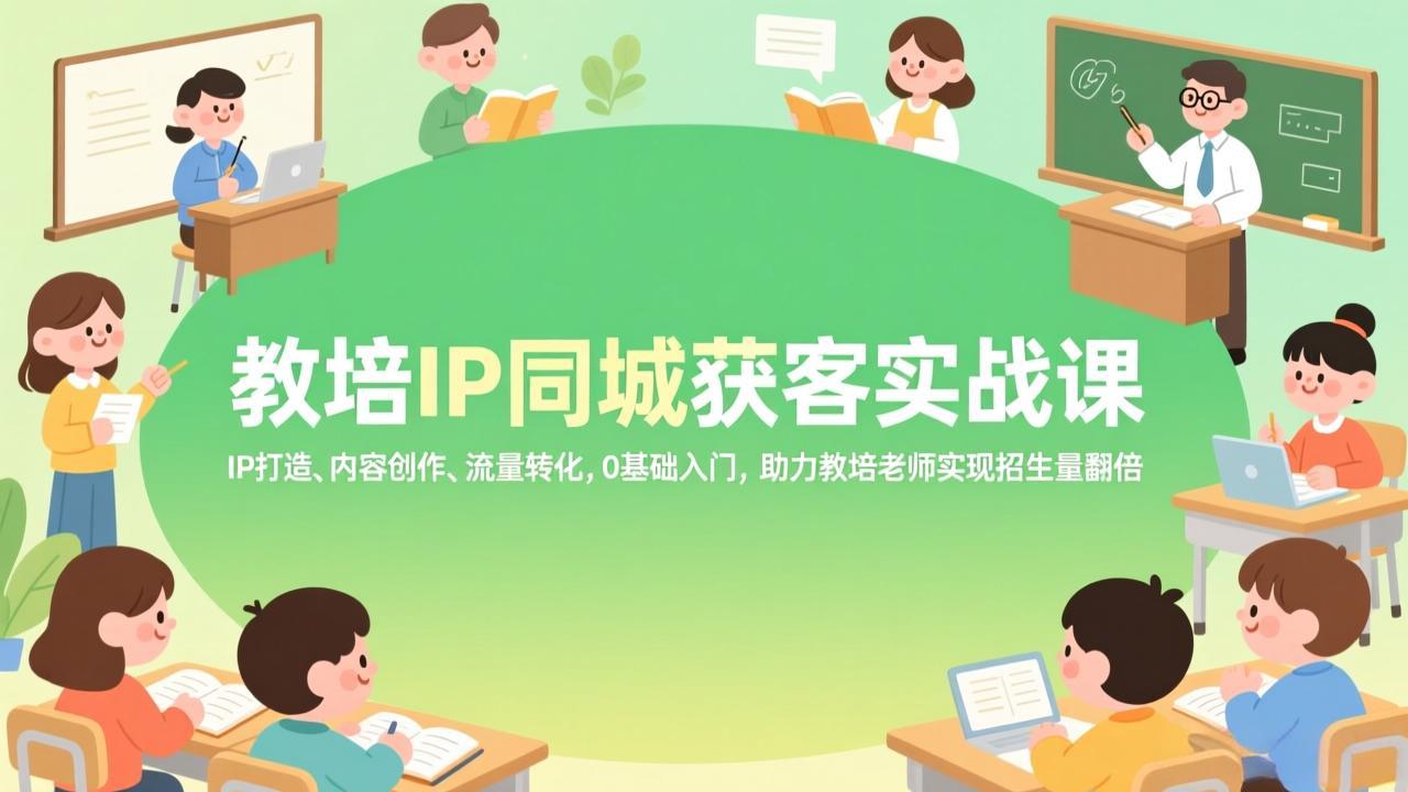 教培IP同城获客实战课，IP打造、内容创作、流量转化，0基础入门，助力教培老师实现招生量翻倍网赚库-项目库-轻创网-中创网-福缘网-冒泡网-资源之家-魔方项目库网赚库