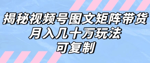 解密视频号图文矩阵带货，月入几个W的打法，可复制网赚库-项目库-轻创网-中创网-福缘网-冒泡网-资源之家-魔方项目库网赚库
