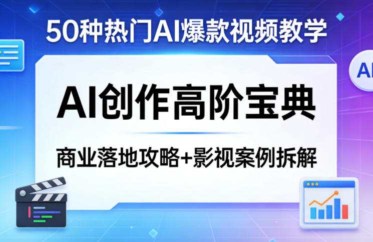 50种热门AI爆款视频教学，AI创作高阶宝典，商业落地攻略+影视案例拆解网赚库-项目库-轻创网-中创网-福缘网-冒泡网-资源之家-魔方项目库网赚库