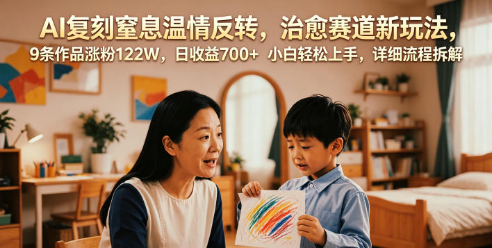 AI复刻窒息温情反转,治愈赛道新玩法,9条作品涨粉122W,日收益700+ 小白轻松上手,详细流程拆解网赚库-项目库-轻创网-中创网-福缘网-冒泡网-资源之家-魔方项目库网赚库