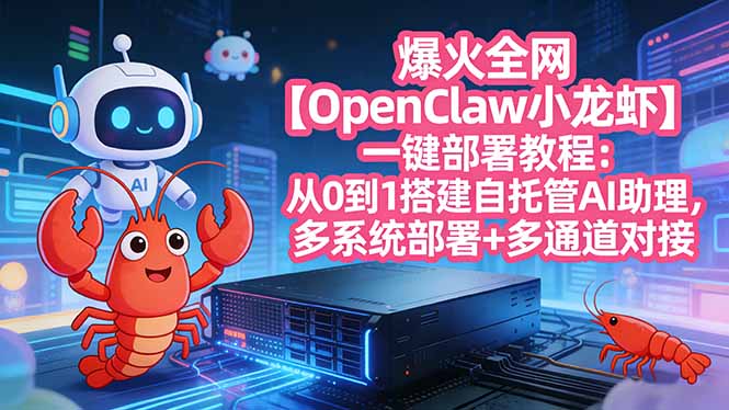 爆火全网【OpenClaw 小龙虾】一键部署教程：从0到1搭建自托管AI助理，多系统部署+多通道对接网赚库-项目库-轻创网-中创网-福缘网-冒泡网-资源之家-魔方项目库网赚库