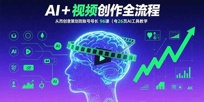 AI+短视频创作全流程：从创意策划到账号增长，96节课(含26项AI工具教学网赚库-项目库-轻创网-中创网-福缘网-冒泡网-资源之家-魔方项目库网赚库
