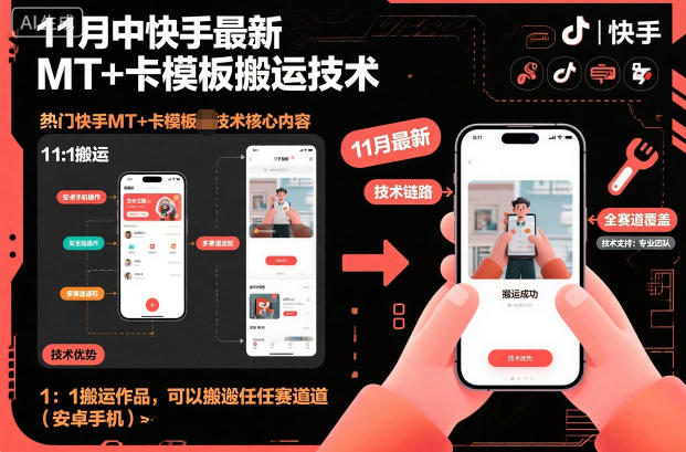 11月中快手最新MT+卡模板搬运技术，1：1搬运作品，可以搬运任何赛道(安卓手机)网赚库-项目库-轻创网-中创网-福缘网-冒泡网-资源之家-魔方项目库网赚库