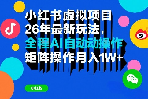 小红书虚拟项目26年最新玩法,全程AI自动操作,矩阵操作月入1W+【揭秘】网赚库-项目库-轻创网-中创网-福缘网-冒泡网-资源之家-魔方项目库网赚库