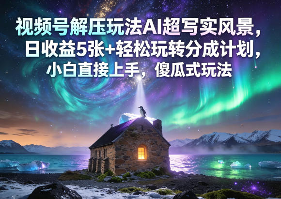 视频号解压玩法AI超写实风景,日收益5张+轻松玩转分成计划,小白直接上手,傻瓜式玩法网赚库-项目库-轻创网-中创网-福缘网-冒泡网-资源之家-魔方项目库网赚库