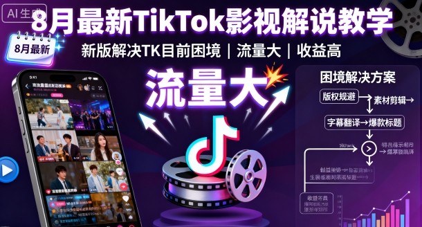 8月最新TikTok影视解说教学，新版解决TK目前困境，流量大，收益高网赚库-项目库-轻创网-中创网-福缘网-冒泡网-资源之家-魔方项目库网赚库