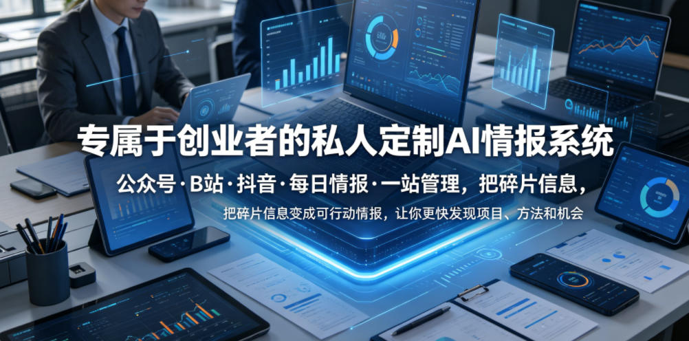 专属于创业者的私人定制AI情报系统，公众号·B站·抖音·每日情报·一站管理，把碎片信息变成可行动情报，让你更快发现项目、方法和机会网赚库-项目库-轻创网-中创网-福缘网-冒泡网-资源之家-魔方项目库网赚库